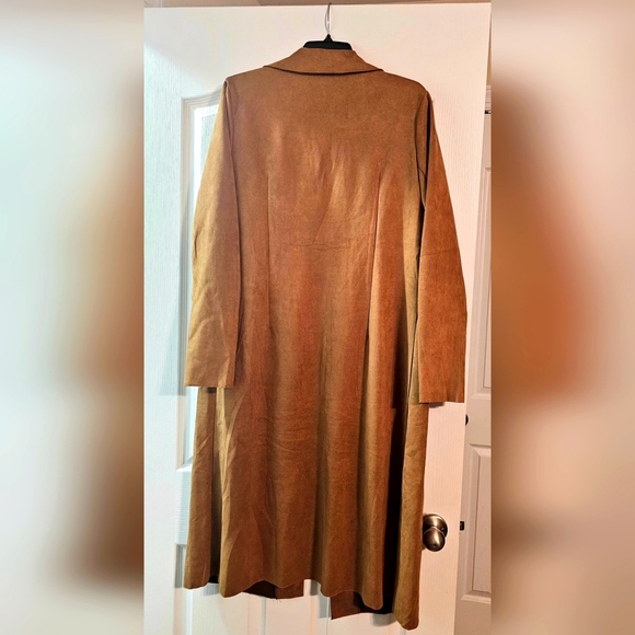 NEW Solitaire Brown Faux Suede Long Jacket Single Button - Picture 4 of 8